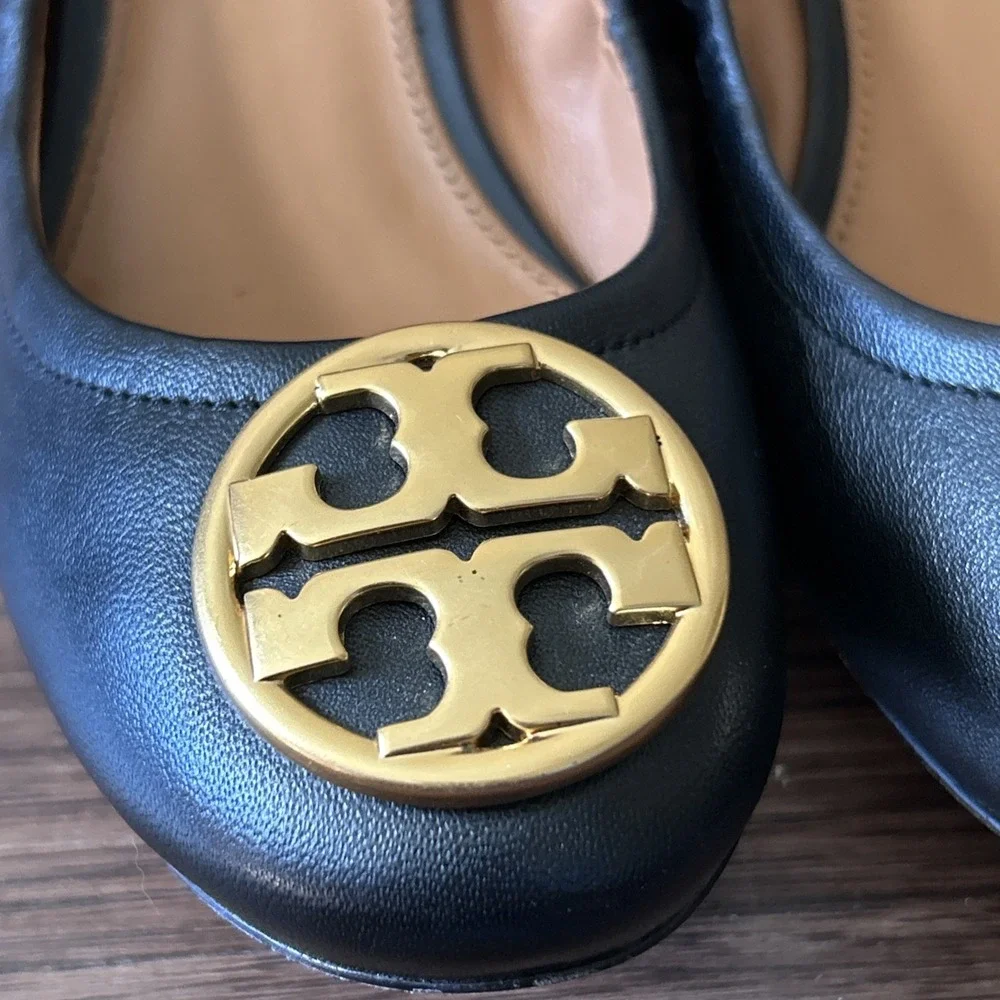 Tory Burch‎ Benton 2 Ballet Scrunch Back Nappa Leather Heel Size 5 - Picture 4 of 8